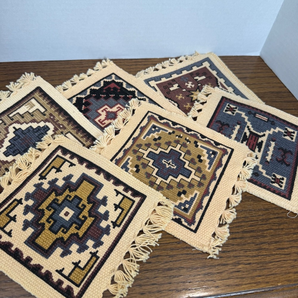 El Paso Saddleblanket Co Southwestern Cotton Stencil Coasters Set of 6 Fringe